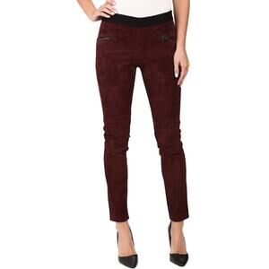 Blank NYC Womens Suede Moto Pull-On Pants Size 25 Burgundy Black Edgy Luxury